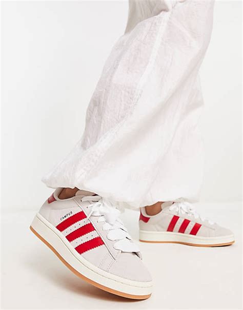 adidas dames witte sneakers met rood